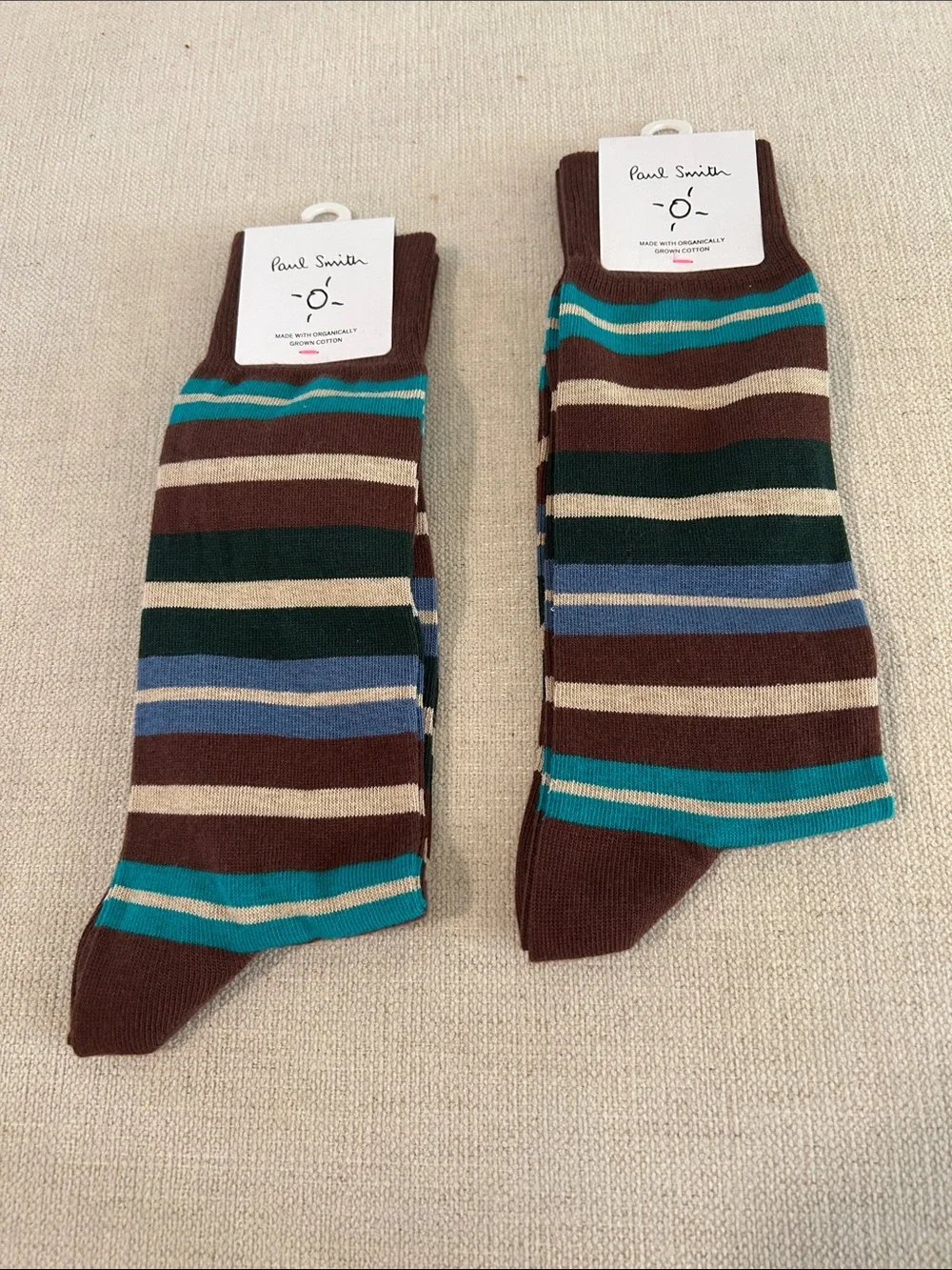 PAUL SMITH BUNDLE TWO PAIRS OF Brown Multistripe Socks, one size, NEW with tags